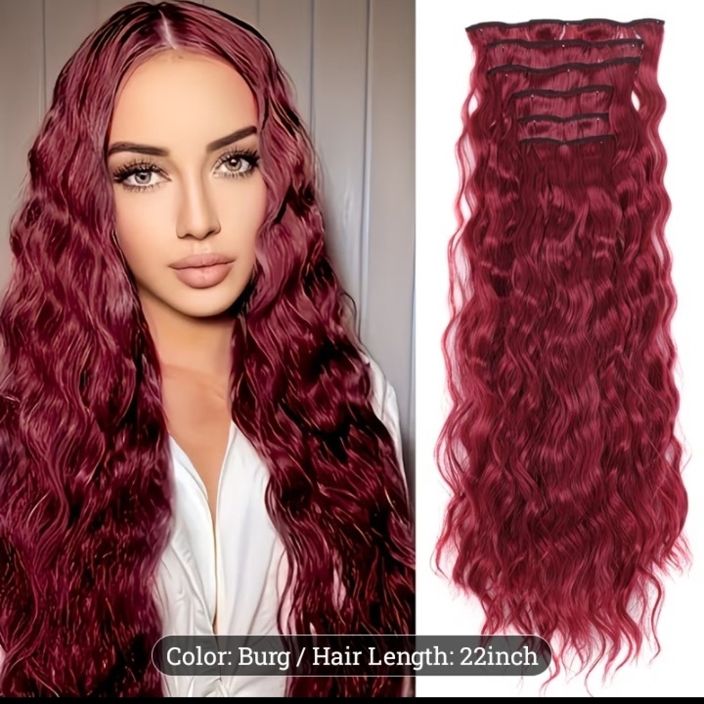 Burgundy Wavy Clip-In Hair Extensions - 22 Inch